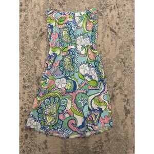 Lilly Pulitzer XS WINDSOR Strapless Jersey Dress Multi Conch Republic Pima
